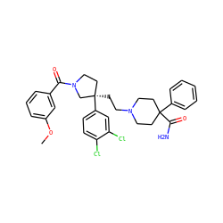 COc1cccc(C(=O)N2CC[C@@](CCN3CCC(C(N)=O)(c4ccccc4)CC3)(c3ccc(Cl)c(Cl)c3)C2)c1 ZINC000028015663