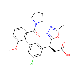 COc1cccc(C(=O)N2CCCC2)c1-c1cc(Cl)cc([C@H](CC(=O)O)c2nnc(C)o2)c1 ZINC001772617758