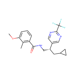 COc1cccc(C(=O)NC[C@@H](CC2CC2)c2cnc(C(F)(F)F)nc2)c1C ZINC000217371349