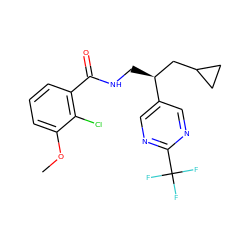 COc1cccc(C(=O)NC[C@@H](CC2CC2)c2cnc(C(F)(F)F)nc2)c1Cl ZINC000217371157