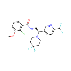 COc1cccc(C(=O)NC[C@@H](c2ccc(C(F)F)nc2)N2CCC(F)(F)CC2)c1Cl ZINC000207658163