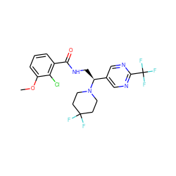 COc1cccc(C(=O)NC[C@@H](c2cnc(C(F)(F)F)nc2)N2CCC(F)(F)CC2)c1Cl ZINC001772637519