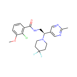 COc1cccc(C(=O)NC[C@@H](c2cnc(C)nc2)N2CCC(F)(F)CC2)c1Cl ZINC001772577697