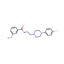 COc1cccc(C(=O)NCCN2CCN(c3ccc(Cl)cc3)CC2)c1 ZINC000053156515
