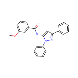 COc1cccc(C(=O)Nc2cc(-c3ccccc3)nn2-c2ccccc2)c1 ZINC000008598823