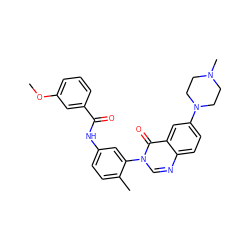 COc1cccc(C(=O)Nc2ccc(C)c(-n3cnc4ccc(N5CCN(C)CC5)cc4c3=O)c2)c1 ZINC000084671002