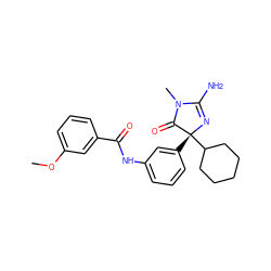 COc1cccc(C(=O)Nc2cccc([C@]3(C4CCCCC4)N=C(N)N(C)C3=O)c2)c1 ZINC000034949742