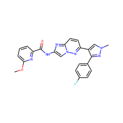 COc1cccc(C(=O)Nc2cn3nc(-c4cn(C)nc4-c4ccc(F)cc4)ccc3n2)n1 ZINC001772644177