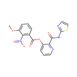 COc1cccc(C(=O)Oc2cccnc2C(=O)Nc2nccs2)c1[N+](=O)[O-] ZINC000013521967