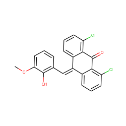 COc1cccc(C=C2c3cccc(Cl)c3C(=O)c3c(Cl)cccc32)c1O ZINC000058602672