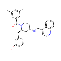 COc1cccc(C[C@@H]2C[C@@H](NCc3ccnc4ccccc34)CCN2C(=O)c2cc(C)cc(C)c2)c1 ZINC000026830373