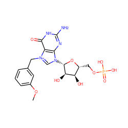 COc1cccc(C[n+]2cn([C@@H]3O[C@H](COP(=O)(O)O)[C@@H](O)[C@H]3O)c3nc(N)[nH]c(=O)c32)c1 ZINC000049089029
