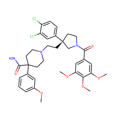 COc1cccc(C2(C(N)=O)CCN(CC[C@@]3(c4ccc(Cl)c(Cl)c4)CCN(C(=O)c4cc(OC)c(OC)c(OC)c4)C3)CC2)c1 ZINC000026569678