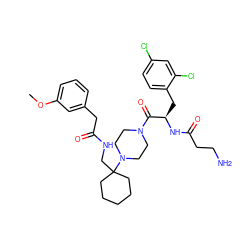 COc1cccc(CC(=O)NCC2(N3CCN(C(=O)[C@@H](Cc4ccc(Cl)cc4Cl)NC(=O)CCN)CC3)CCCCC2)c1 ZINC000028458087