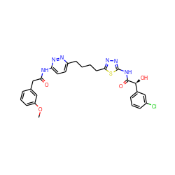 COc1cccc(CC(=O)Nc2ccc(CCCCc3nnc(NC(=O)[C@@H](O)c4cccc(Cl)c4)s3)nn2)c1 ZINC000169698377