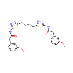 COc1cccc(CC(=O)Nc2nnc(CCCCc3nnc(NC(=O)Cc4cccc(OC)c4)s3)s2)c1 ZINC000169697920