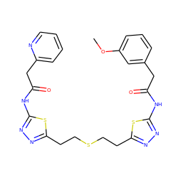 COc1cccc(CC(=O)Nc2nnc(CCSCCc3nnc(NC(=O)Cc4ccccn4)s3)s2)c1 ZINC000169698253