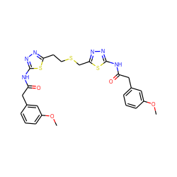 COc1cccc(CC(=O)Nc2nnc(CCSCc3nnc(NC(=O)Cc4cccc(OC)c4)s3)s2)c1 ZINC000169698070