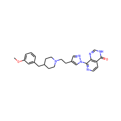 COc1cccc(CC2CCN(CCc3cnn(-c4nccc5c(=O)[nH]cnc45)c3)CC2)c1 ZINC000653742661