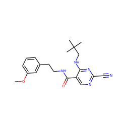 COc1cccc(CCNC(=O)c2cnc(C#N)nc2NCC(C)(C)C)c1 ZINC000014972085