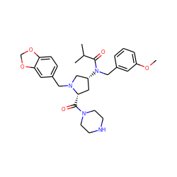 COc1cccc(CN(C(=O)C(C)C)[C@@H]2C[C@H](C(=O)N3CCNCC3)N(Cc3ccc4c(c3)OCO4)C2)c1 ZINC000040899404