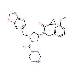 COc1cccc(CN(C(=O)C2CC2)[C@@H]2C[C@H](C(=O)N3CCNCC3)N(Cc3ccc4c(c3)OCO4)C2)c1 ZINC000040404260