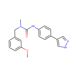 COc1cccc(CN(C)C(=O)Nc2ccc(-c3cn[nH]c3)cc2)c1 ZINC000095589296