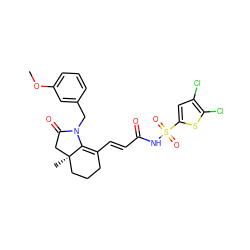 COc1cccc(CN2C(=O)C[C@]3(C)CCCC(/C=C/C(=O)NS(=O)(=O)c4cc(Cl)c(Cl)s4)=C23)c1 ZINC000042877780