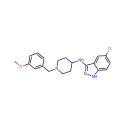 COc1cccc(CN2CCC(Nc3n[nH]c4ccc(Cl)cc34)CC2)c1 ZINC000028529211