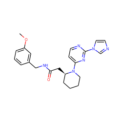 COc1cccc(CNC(=O)C[C@@H]2CCCCN2c2ccnc(-n3ccnc3)n2)c1 ZINC000035271135