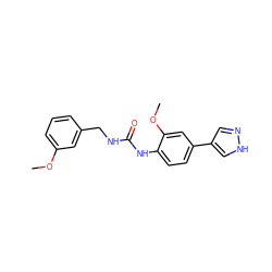 COc1cccc(CNC(=O)Nc2ccc(-c3cn[nH]c3)cc2OC)c1 ZINC000145485339