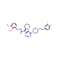 COc1cccc(CNC(=O)c2c3n(c4c(N5CCN(CCc6ccc(F)c(F)c6)CC5)ncnc24)CCCC3)c1OC ZINC000028763918