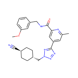 COc1cccc(CNC(=O)c2cc(-c3nnn(C[C@H]4CC[C@H](C#N)CC4)n3)cc(C)n2)c1 ZINC000653708668