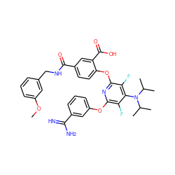 COc1cccc(CNC(=O)c2ccc(Oc3nc(Oc4cccc(C(=N)N)c4)c(F)c(N(C(C)C)C(C)C)c3F)c(C(=O)O)c2)c1 ZINC000028569931