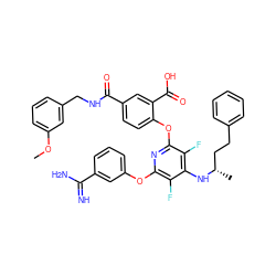 COc1cccc(CNC(=O)c2ccc(Oc3nc(Oc4cccc(C(=N)N)c4)c(F)c(N[C@@H](C)CCc4ccccc4)c3F)c(C(=O)O)c2)c1 ZINC000028523260