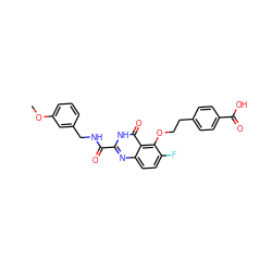 COc1cccc(CNC(=O)c2nc3ccc(F)c(OCCc4ccc(C(=O)O)cc4)c3c(=O)[nH]2)c1 ZINC000013985431