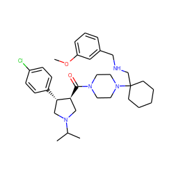 COc1cccc(CNCC2(N3CCN(C(=O)[C@H]4CN(C(C)C)C[C@@H]4c4ccc(Cl)cc4)CC3)CCCCC2)c1 ZINC000028953973