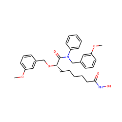 COc1cccc(CO[C@@H](CCCCCC(=O)NO)C(=O)N(Cc2cccc(OC)c2)c2ccccc2)c1 ZINC000028956712