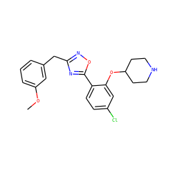 COc1cccc(Cc2noc(-c3ccc(Cl)cc3OC3CCNCC3)n2)c1 ZINC000206100458