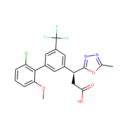 COc1cccc(Cl)c1-c1cc([C@H](CC(=O)O)c2nnc(C)o2)cc(C(F)(F)F)c1 ZINC001772606153