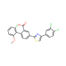 COc1cccc(Cl)c1-c1ccc(-c2nc(-c3ccc(Cl)c(Cl)c3)cs2)cc1C(=O)O ZINC000219596714