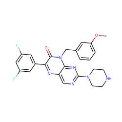 COc1cccc(Cn2c(=O)c(-c3cc(F)cc(F)c3)nc3cnc(N4CCNCC4)nc32)c1 ZINC000004238724