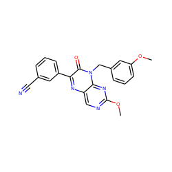 COc1cccc(Cn2c(=O)c(-c3cccc(C#N)c3)nc3cnc(OC)nc32)c1 ZINC000004238866