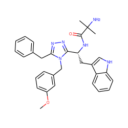 COc1cccc(Cn2c(Cc3ccccc3)nnc2[C@@H](Cc2c[nH]c3ccccc23)NC(=O)C(C)(C)N)c1 ZINC000028636475