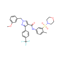 COc1cccc(Cn2cc(C(=O)Nc3ccc(C)c(S(=O)(=O)N4CCOCC4)c3)c(-c3ccc(C(F)(F)F)cc3)n2)c1 ZINC000169340227