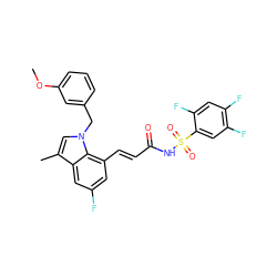 COc1cccc(Cn2cc(C)c3cc(F)cc(/C=C/C(=O)NS(=O)(=O)c4cc(F)c(F)cc4F)c32)c1 ZINC000044431807