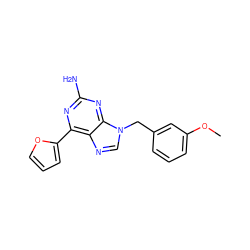 COc1cccc(Cn2cnc3c(-c4ccco4)nc(N)nc32)c1 ZINC000028524204