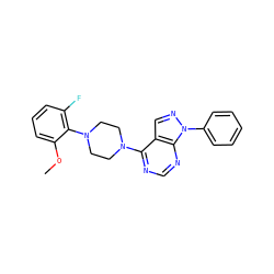 COc1cccc(F)c1N1CCN(c2ncnc3c2cnn3-c2ccccc2)CC1 ZINC001772612319