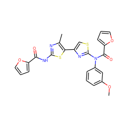 COc1cccc(N(C(=O)c2ccco2)c2nc(-c3sc(NC(=O)c4ccco4)nc3C)cs2)c1 ZINC000008672333