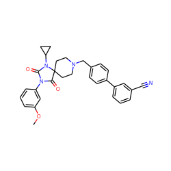 COc1cccc(N2C(=O)N(C3CC3)C3(CCN(Cc4ccc(-c5cccc(C#N)c5)cc4)CC3)C2=O)c1 ZINC000028704544